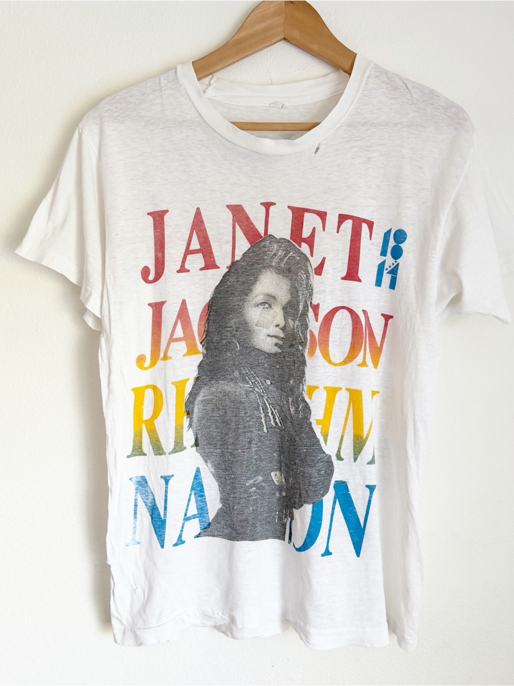 1990 Janet Jackson Rhythm Nation 1814 Authentic Concert Tour T Shirt Rainbow L